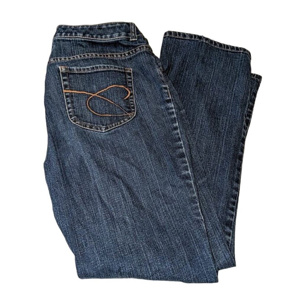 Chico's Platinum Ultimate Fit Boot Leg Medium Wash Distressed Jeans Sz 12 Large